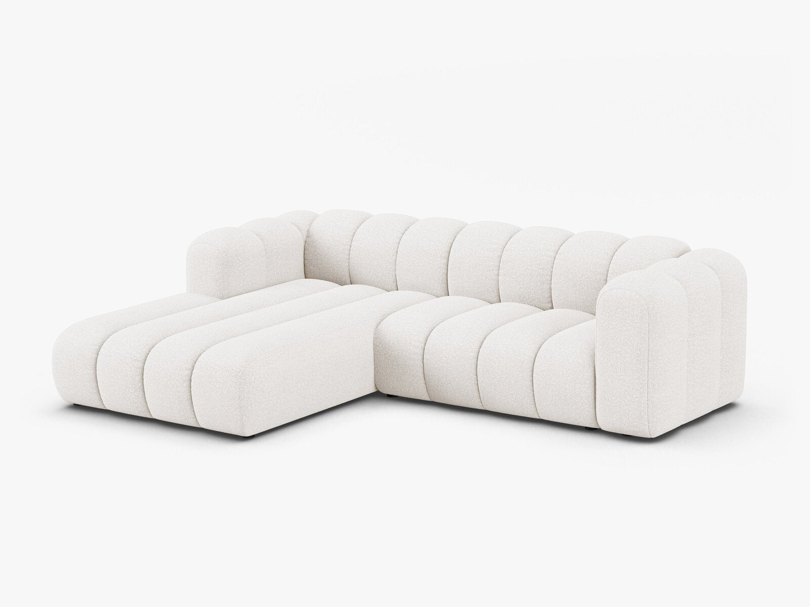 Micadoni Modulares Ecksofa Lupine 4-Sitzer mittelgroß Links Boucle Baloo Weiß