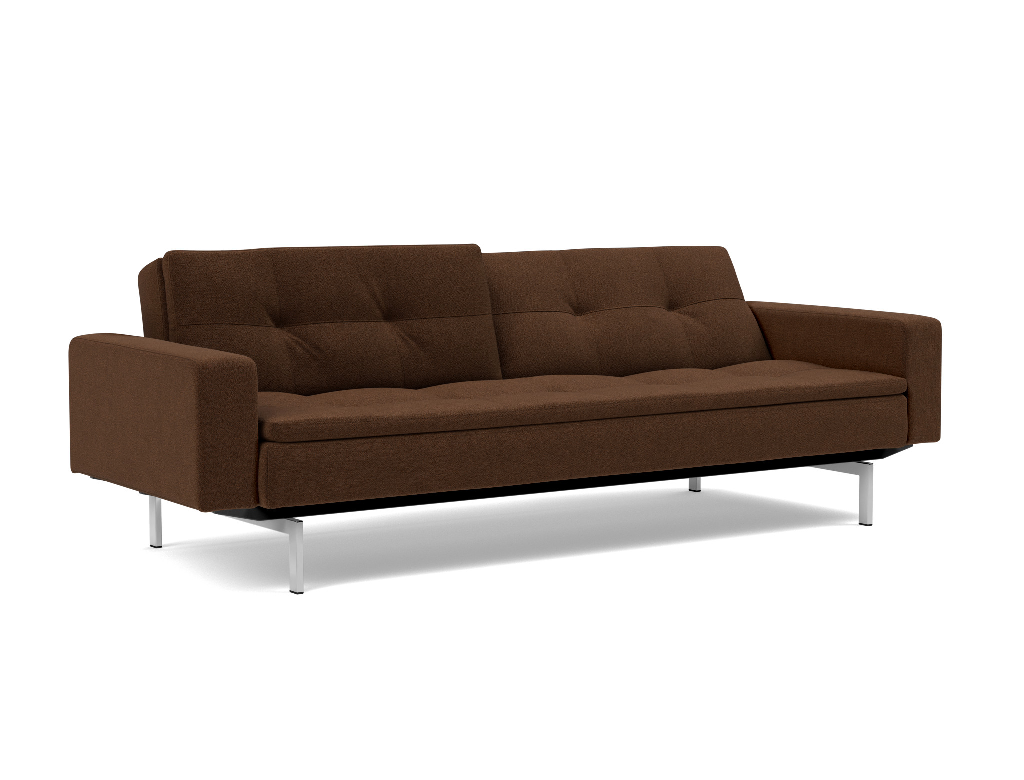 Schlafsofa Dublexo mit Armlehnen Strukturierter Stoff Taura 359-Cappuccino Beine Chrom