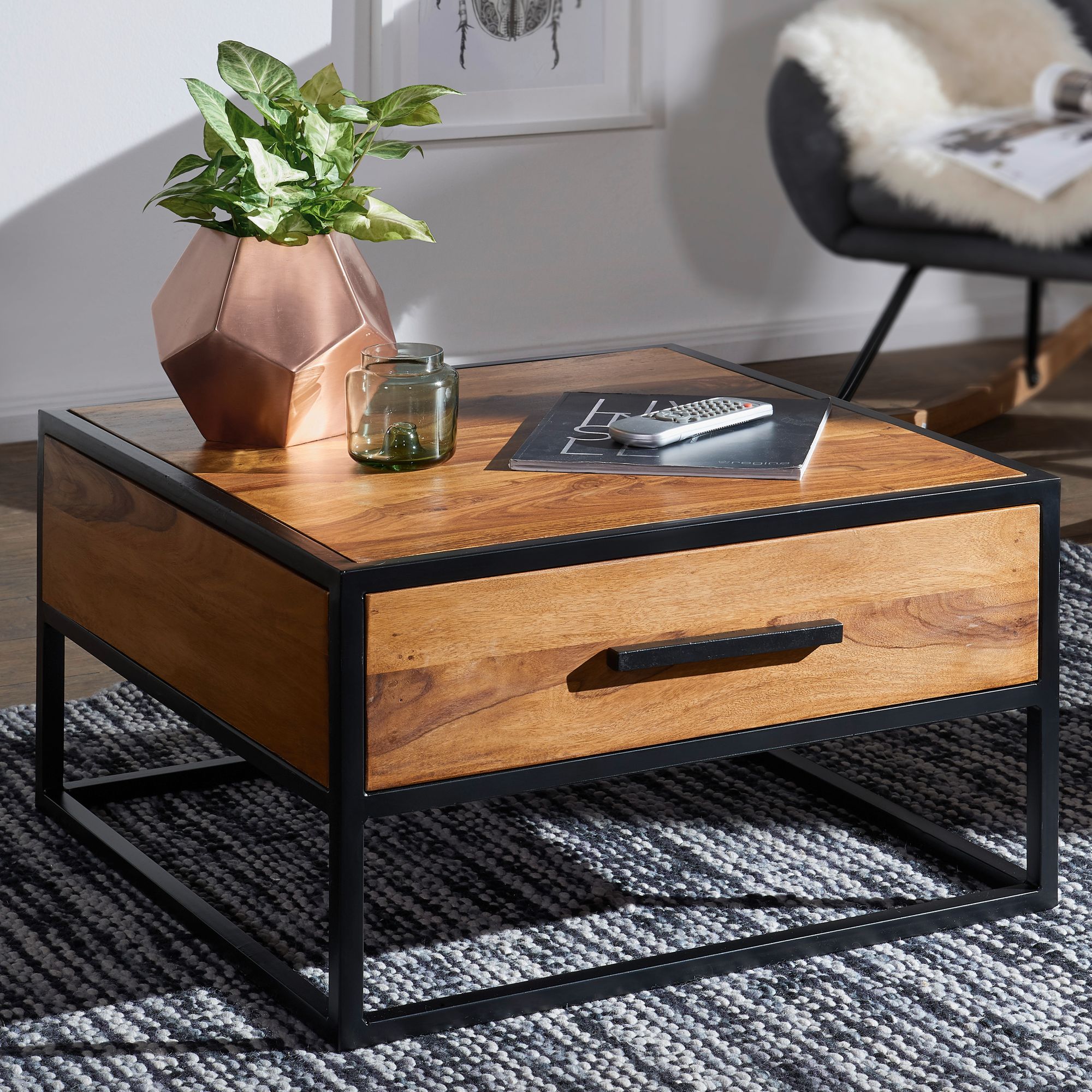 Couchtisch Brovst Sheesham Massivholz 65 × 65 × 38 cm