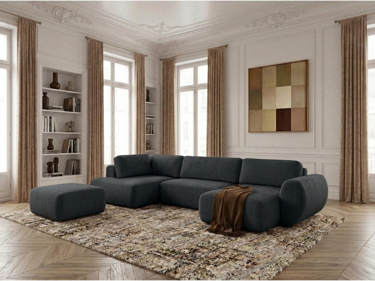 Bobochic Denise Wohnlandschaft mit Pouf Strukturstoff Schwarz Ecke rechts