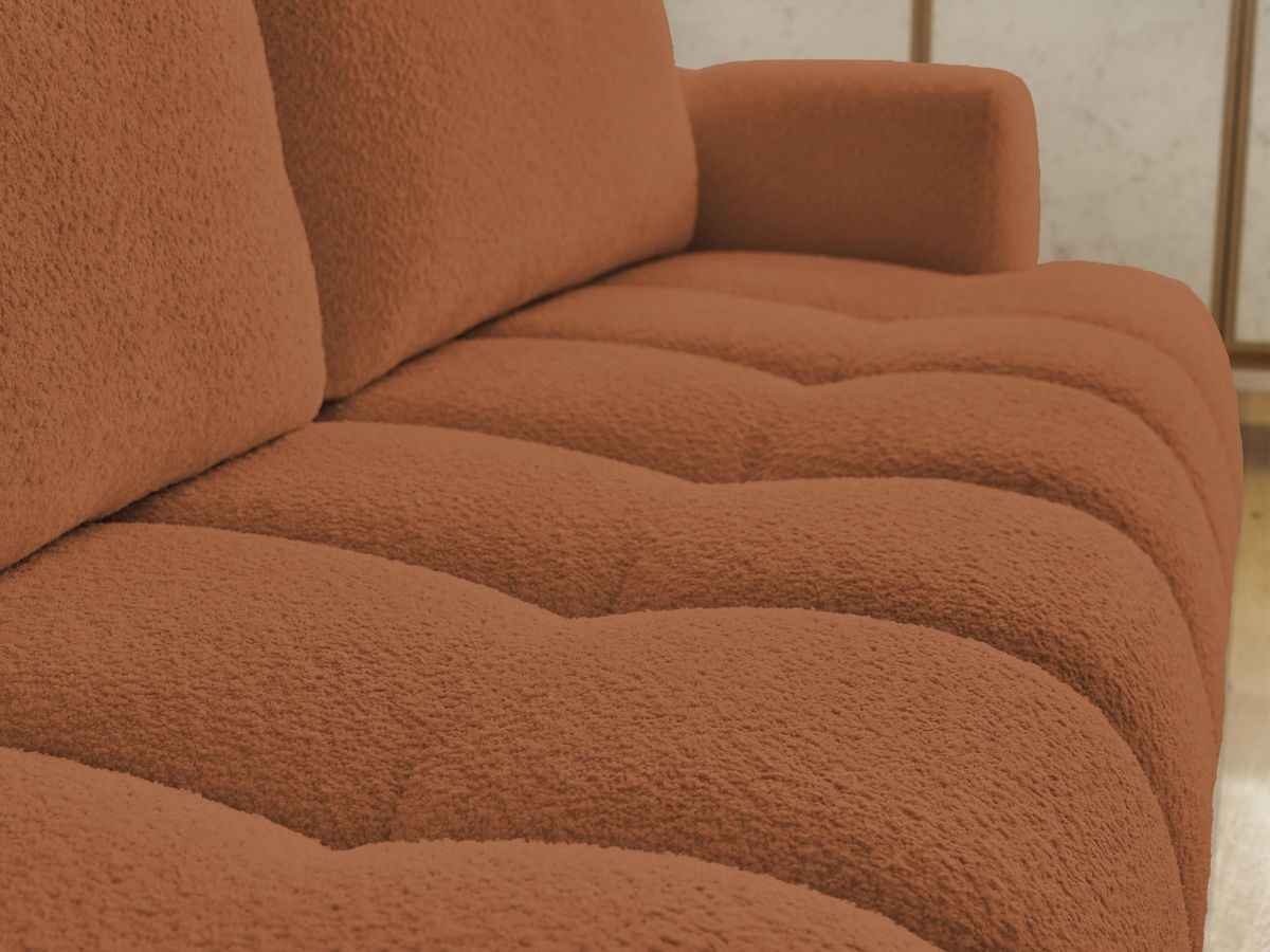 Bobochic Fuji Schlafsofa 3-Sitzer mit Bettkasten und Pouf Bouclé-Stoff Orange