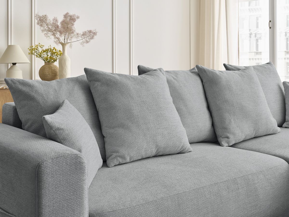 Bobochic Sidonie Ecksofa mit Schlaffunktion und Bettkasten Melange-Stoff Dunkelgrau