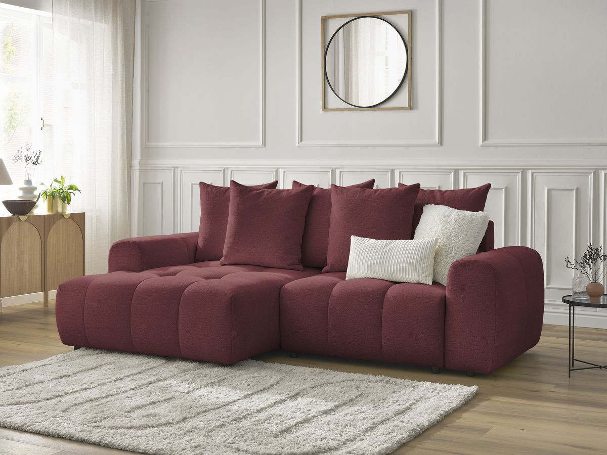Bobochic Roxelane Ecksofa mit Schlaffunktion und Bettkasten 258 × 150 cm Melange-Stoff Rot Ecke links