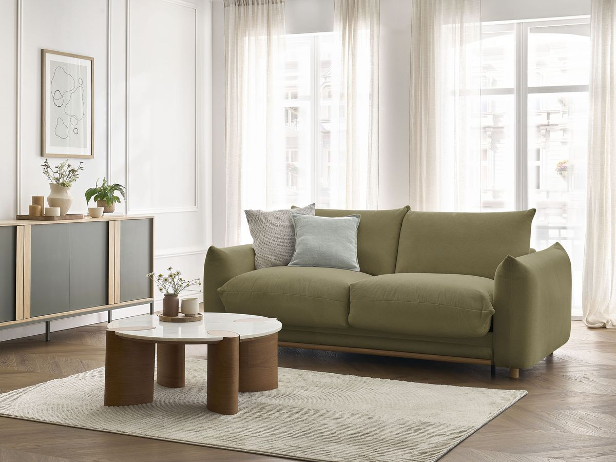 Bobochic Ernest Schlafsofa 3-Sitzer, Liegefläche 190 × 140 / 160 cm Stoff Grün, Liegefläche 140 × 190 cm