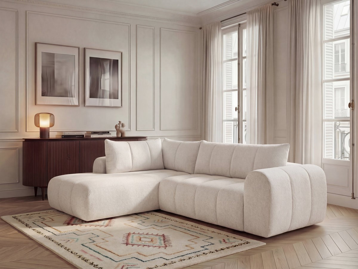 Bobochic Nesty Ecksofa in L-Form, 256 cm Melange-Stoff Beige Ecke links