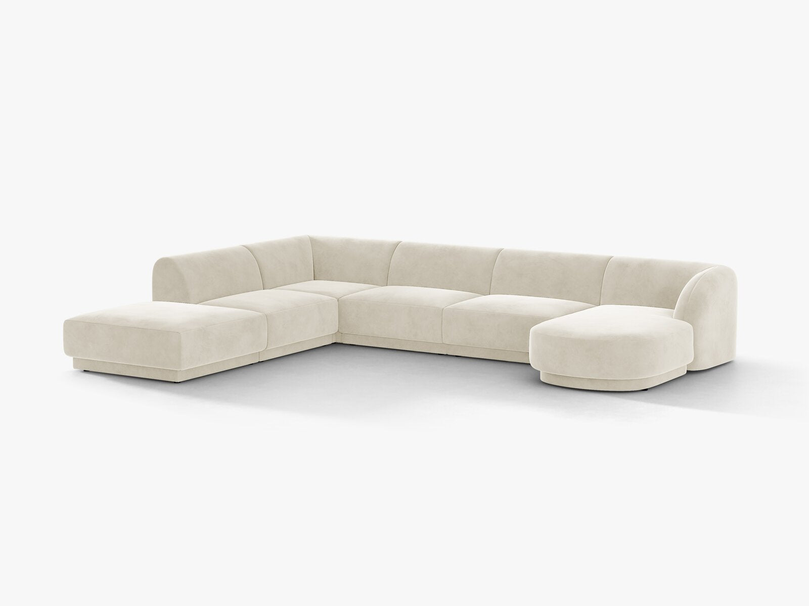 Micadoni Panorama-Ecksofa Miley 6-Sitzer Links Samt Bluvel Helles Beige
