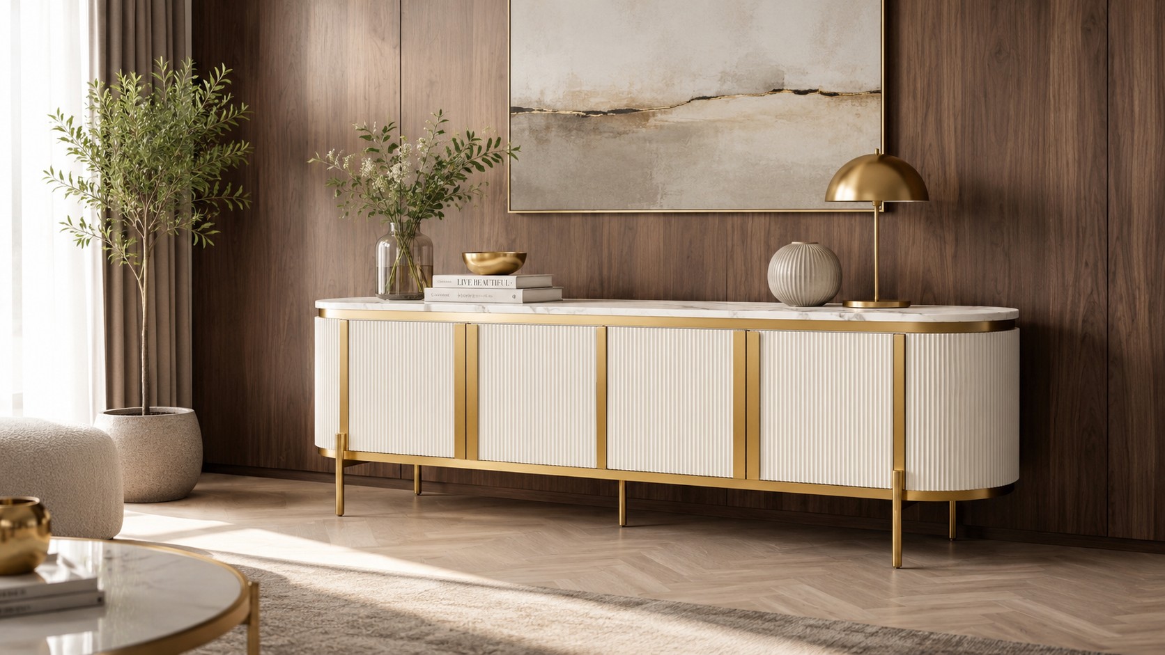 Livin Hill TV-Kommode Stilig 200 × 40 × 60 cm Ecru-Weiß, Platte Weiß