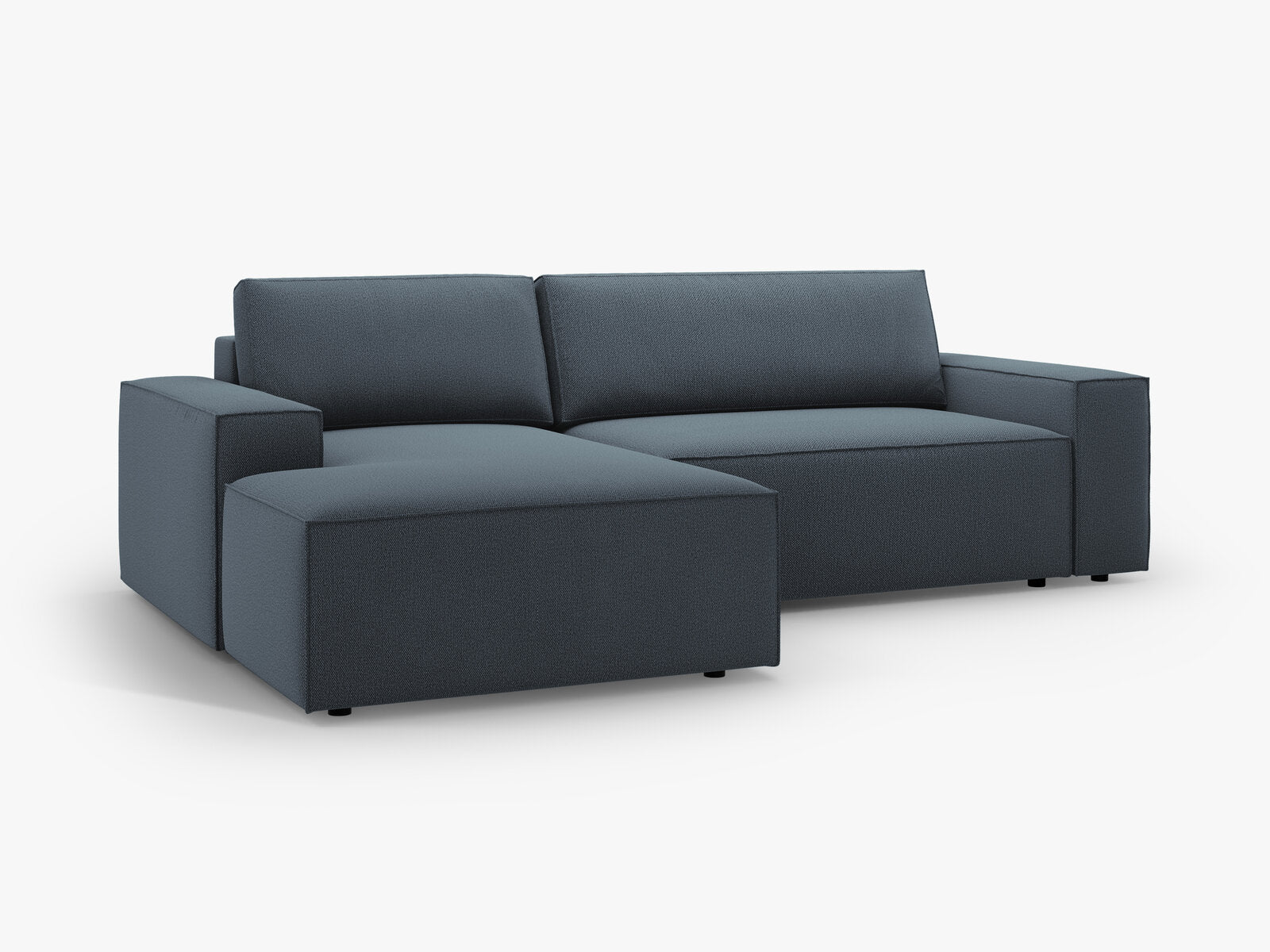 Micadoni Schlaf-Ecksofa Jodie 3-Sitzer Links Strukturierter Stoff Blau