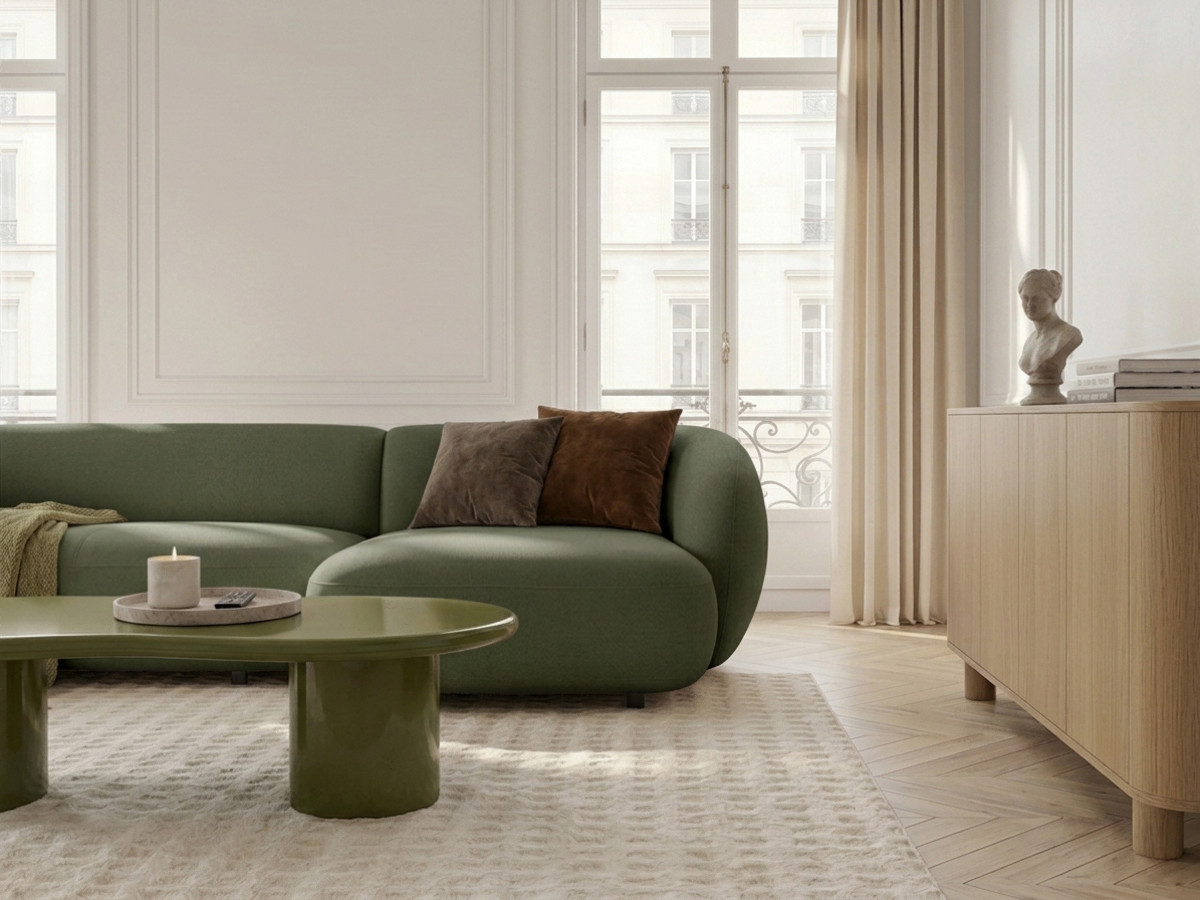 Bobochic Halo Ecksofa mit Schlaffunktion Stoff Grün Ecke rechts