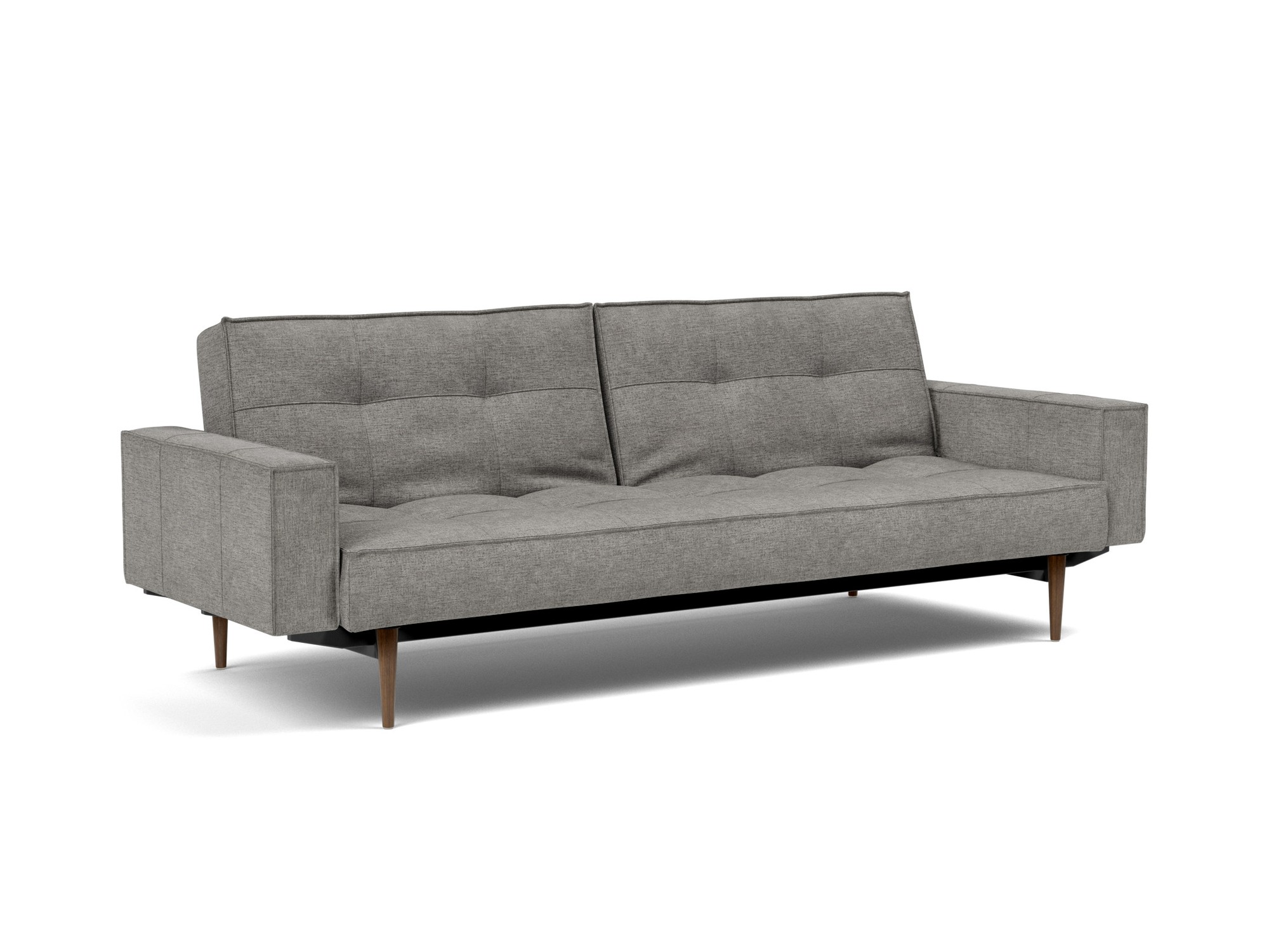 Schlafsofa Splitback mit Armlehnen Flachgewebe Avella 282-Warm-Grey Beine Styletto Eiche dunkel
