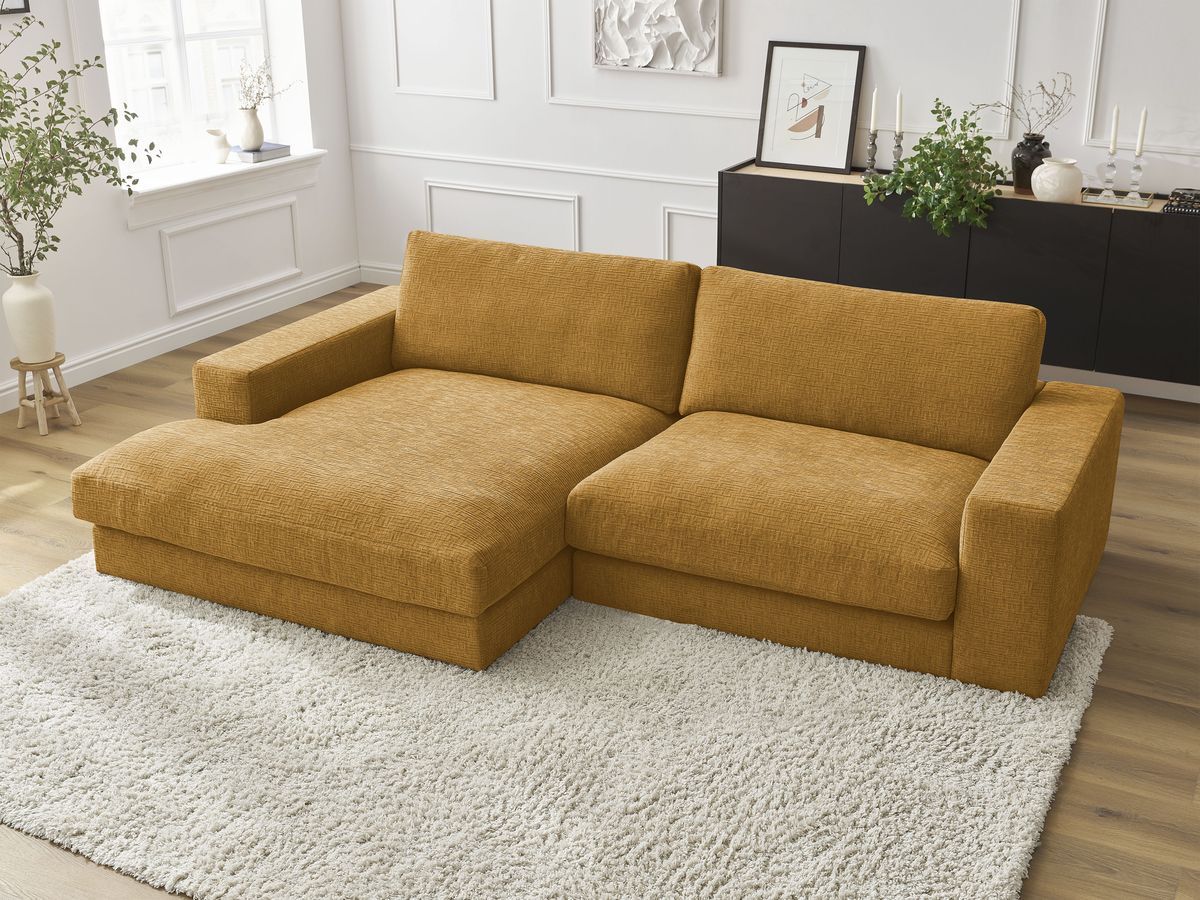 Bobochic Leonard Ecksofa 234 × 159 cm Strukturstoff Gelb Ecke links