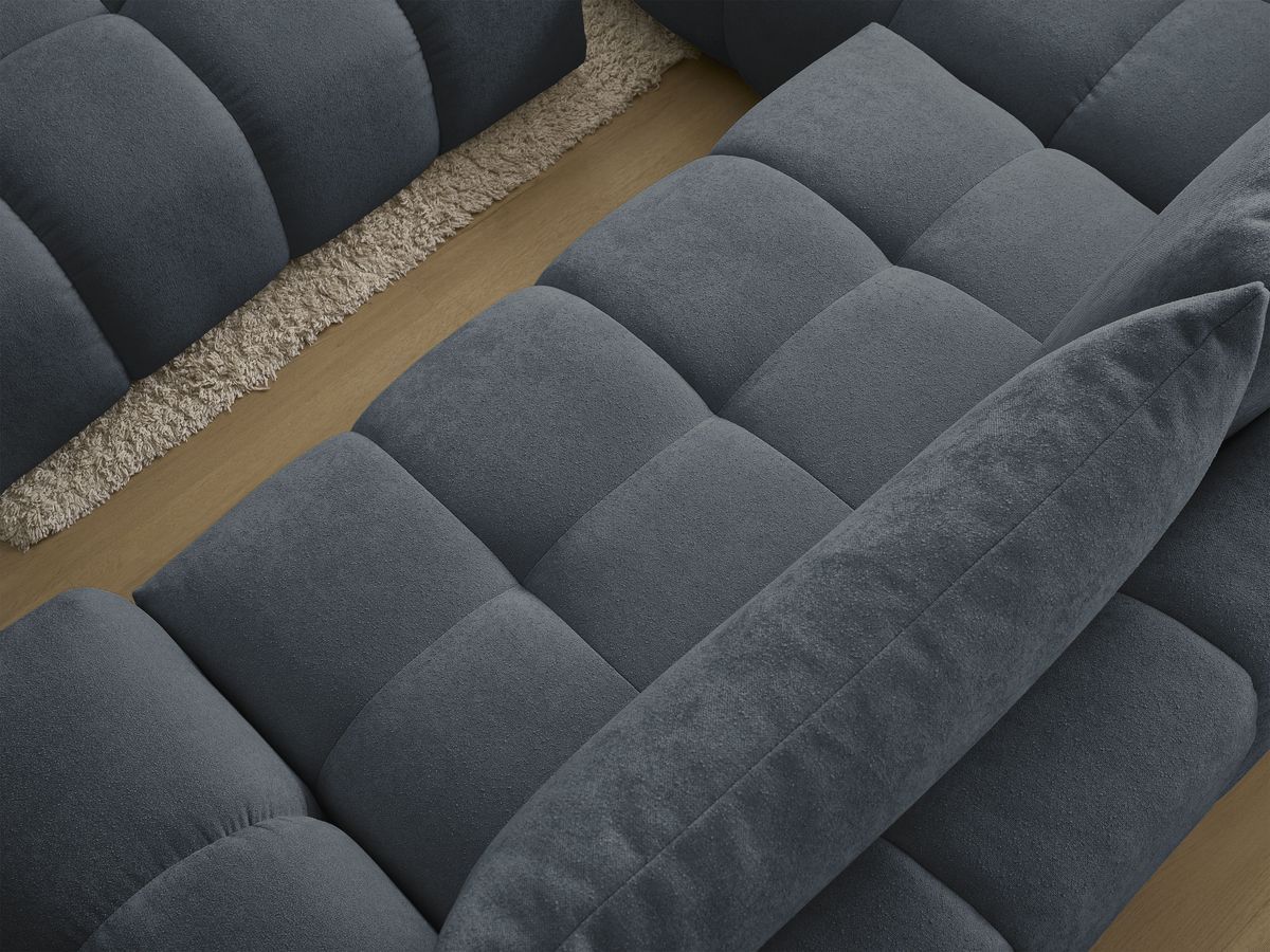 Bobochic Everest Ecksofa mit Schlaffunktion und Bettkasten und Pouf 320 × 212 cm, 5 Kissen Strukturstoff Dunkelblau Ecke links