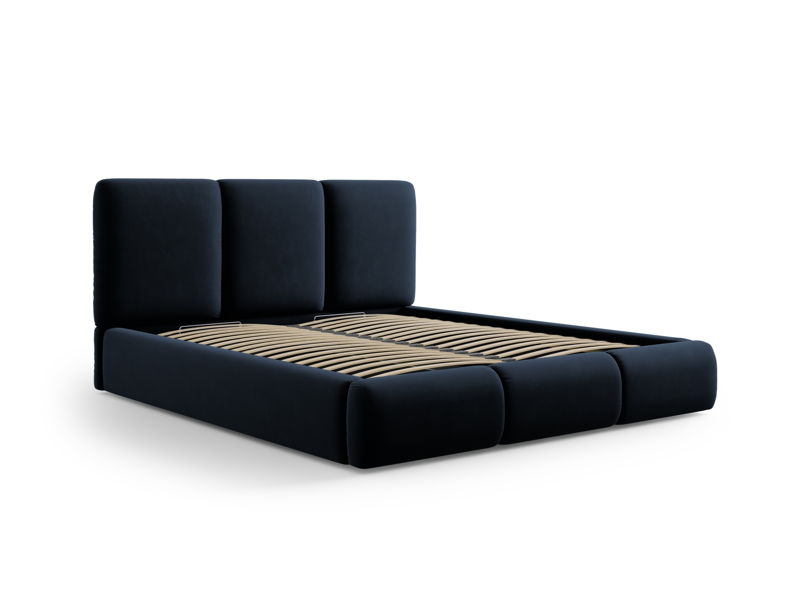 Cosmopolitan Design Stauraumbett mit Kopfteil Nicolas 200x200 Samt Riviera Marineblau