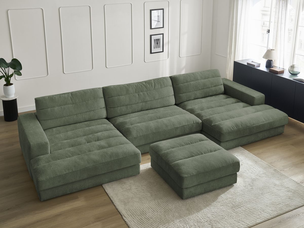 Bobochic Sierra Wohnlandschaft mit Pouf Strukturstoff Dunkelgrün