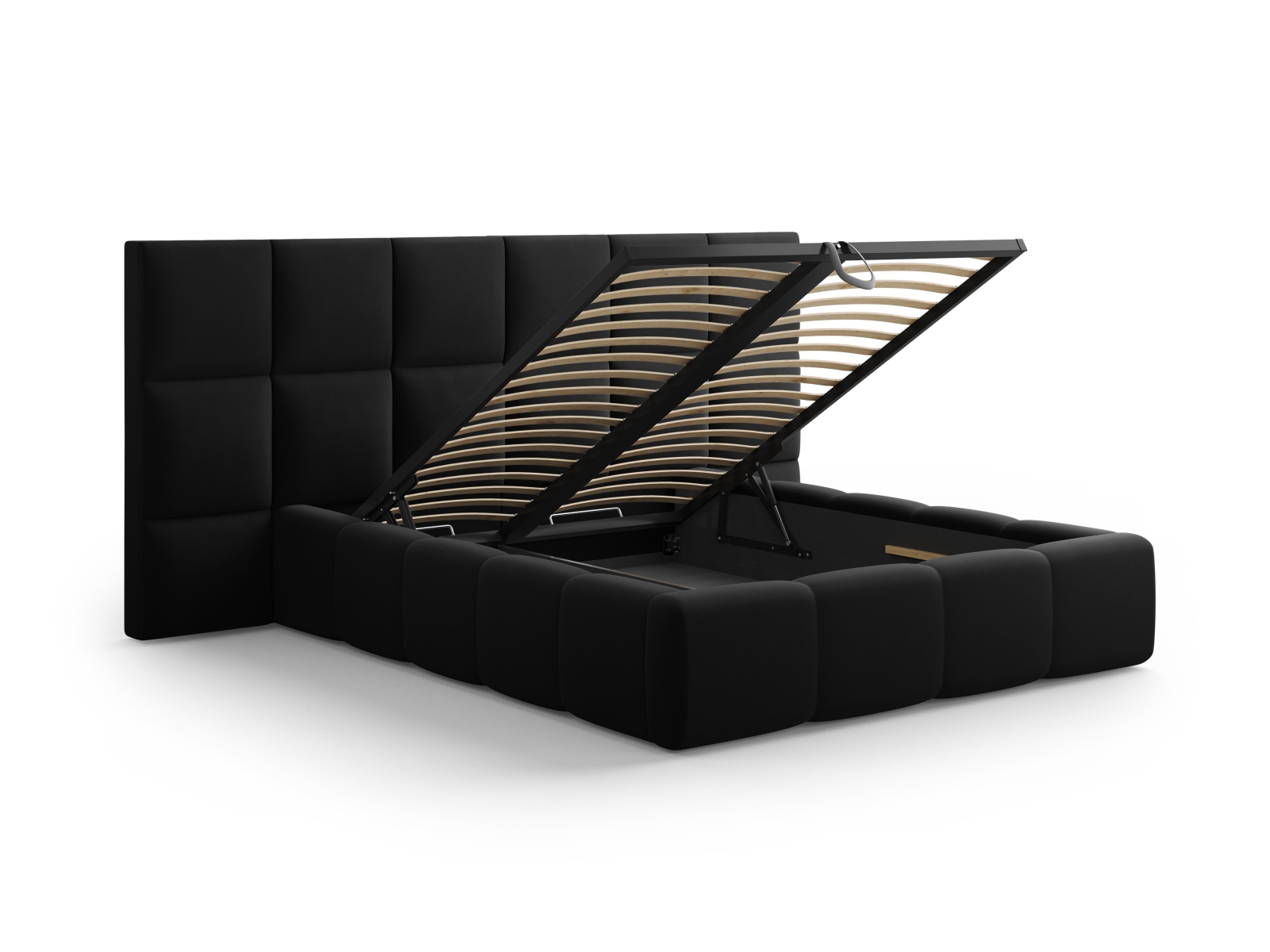 Cosmopolitan Design Stauraumbett mit doppeltem Kopfteil Livigno 180x200 Samt Bluvel Schwarz