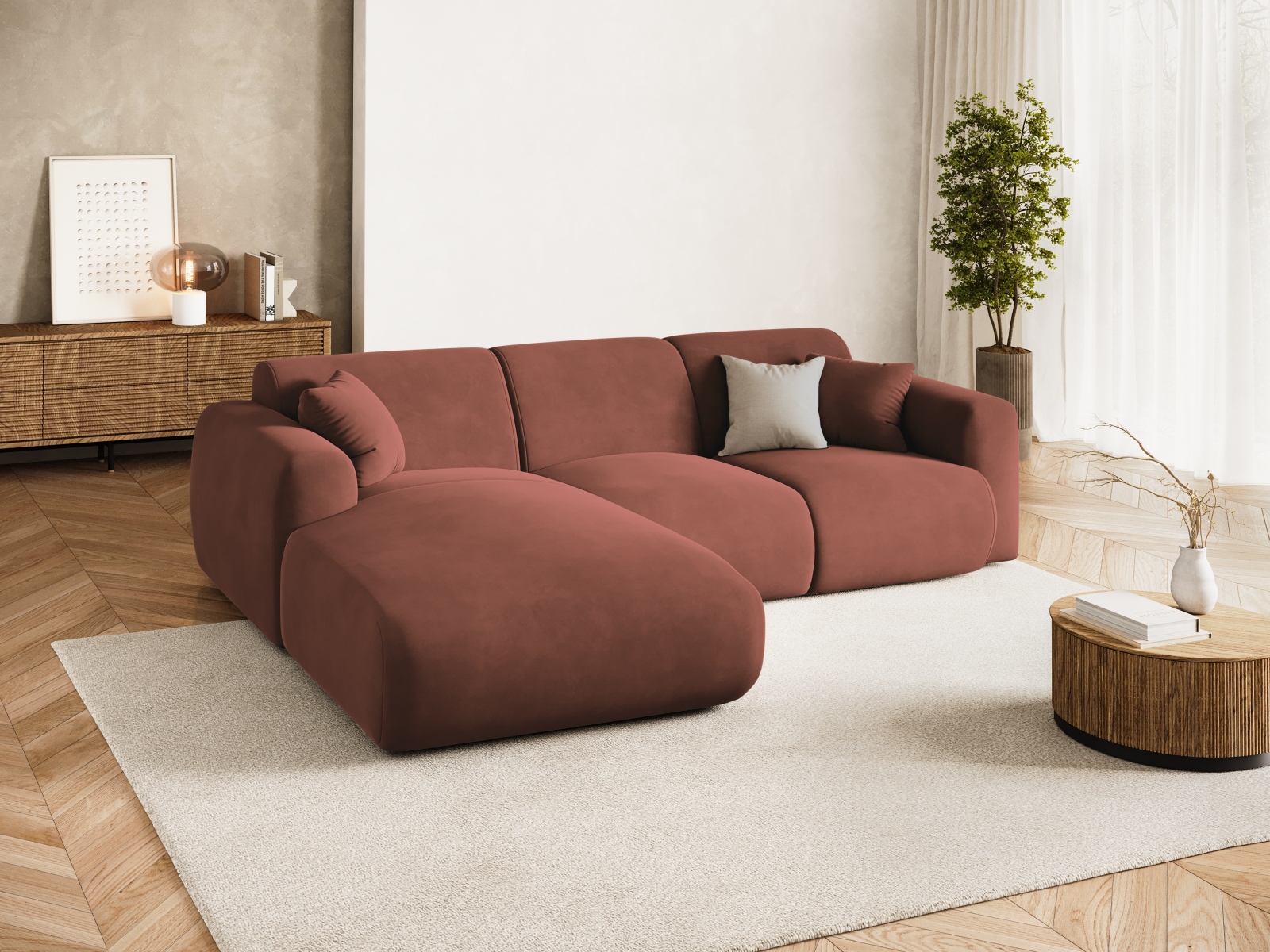 Cosmopolitan Design Ecksofa Nolio 4-Sitzer Samt Casino Cuoio Links