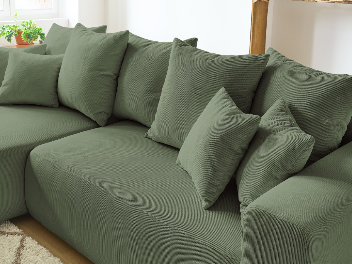 Bobochic Envy Ecksofa mit Schlaffunktion und Bettkasten Cordsamt Grün