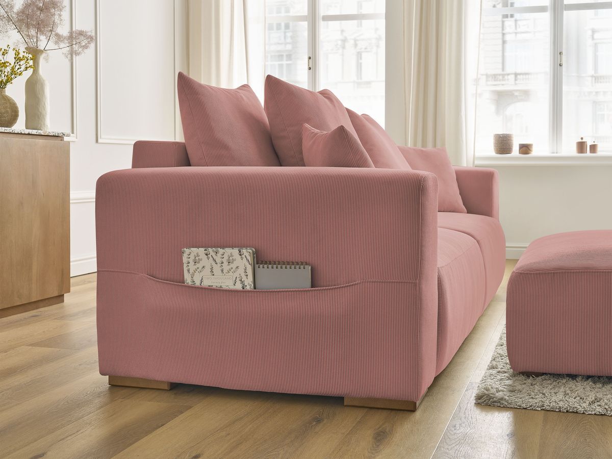 Bobochic Sidonie Schlafsofa 4-Sitzer mit Bettkasten und Pouf Cordsamt Rosa