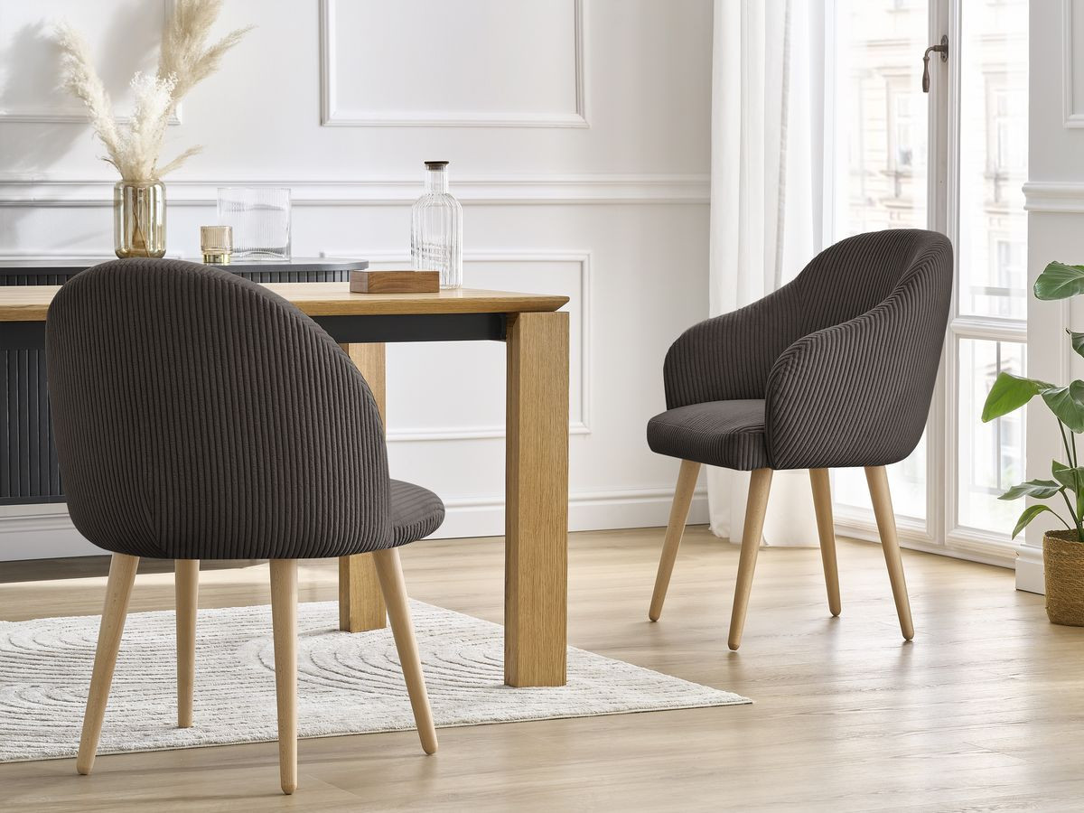 Bobochic Sophie Esszimmerstuhl 2er-Set mit skandinavischen Holzbeinen Cordsamt Taupe