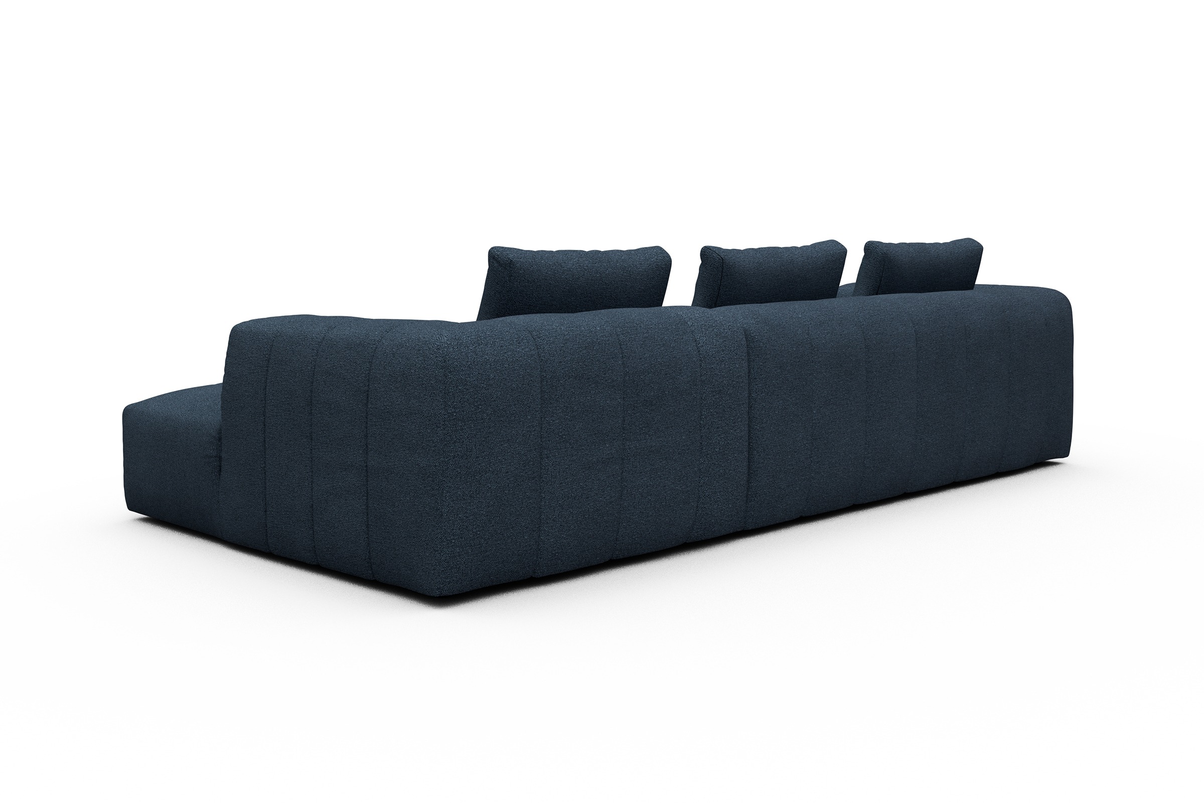 Ecksofa Hugo 2,5-Sitzer Armlehne links mit Chaiselongue Boucle-Blue