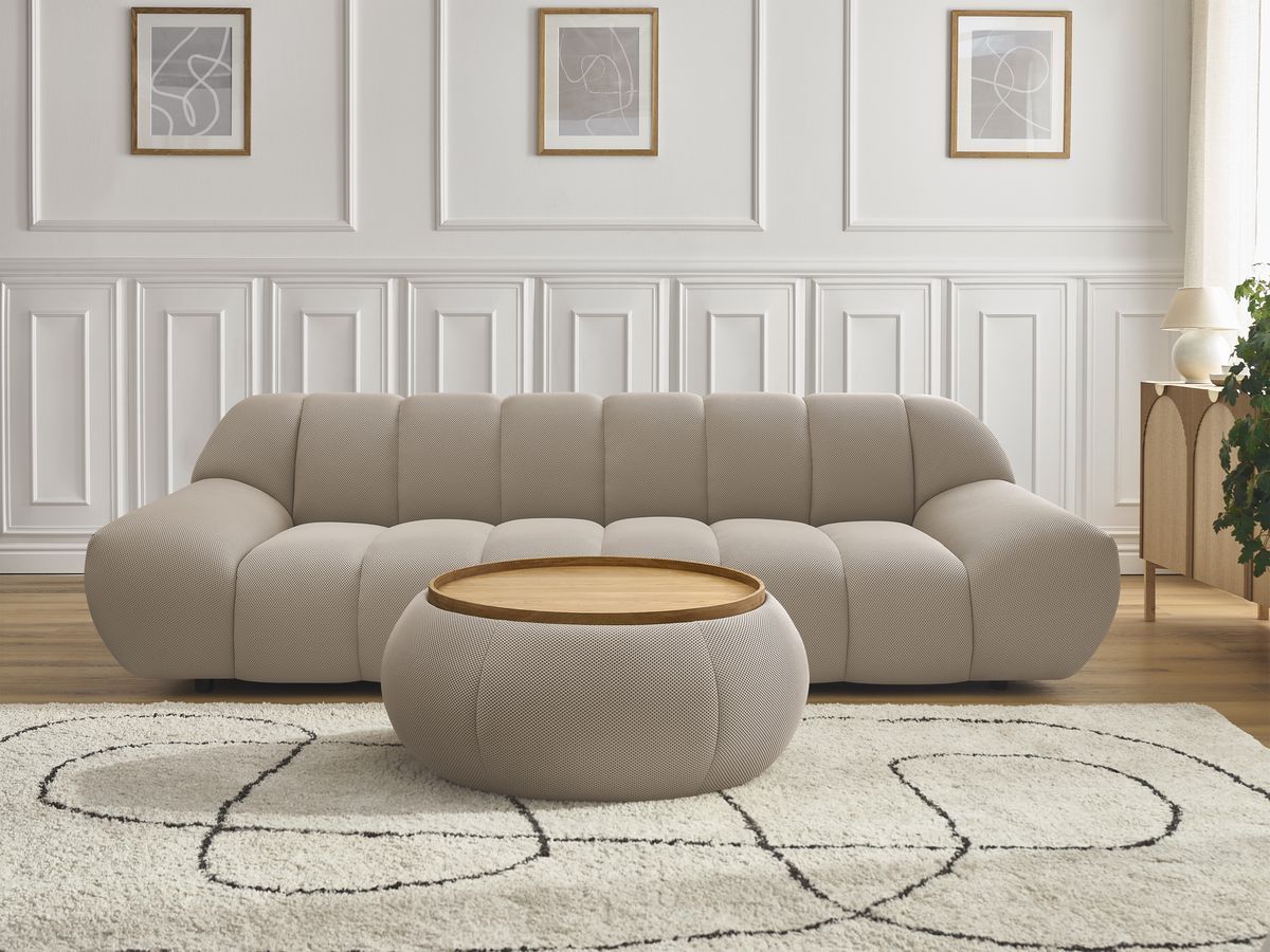 Bobochic Hayden Sofa 3-Sitzer mit Pouf 256 × 107 cm Mesh-Stoff Taupe