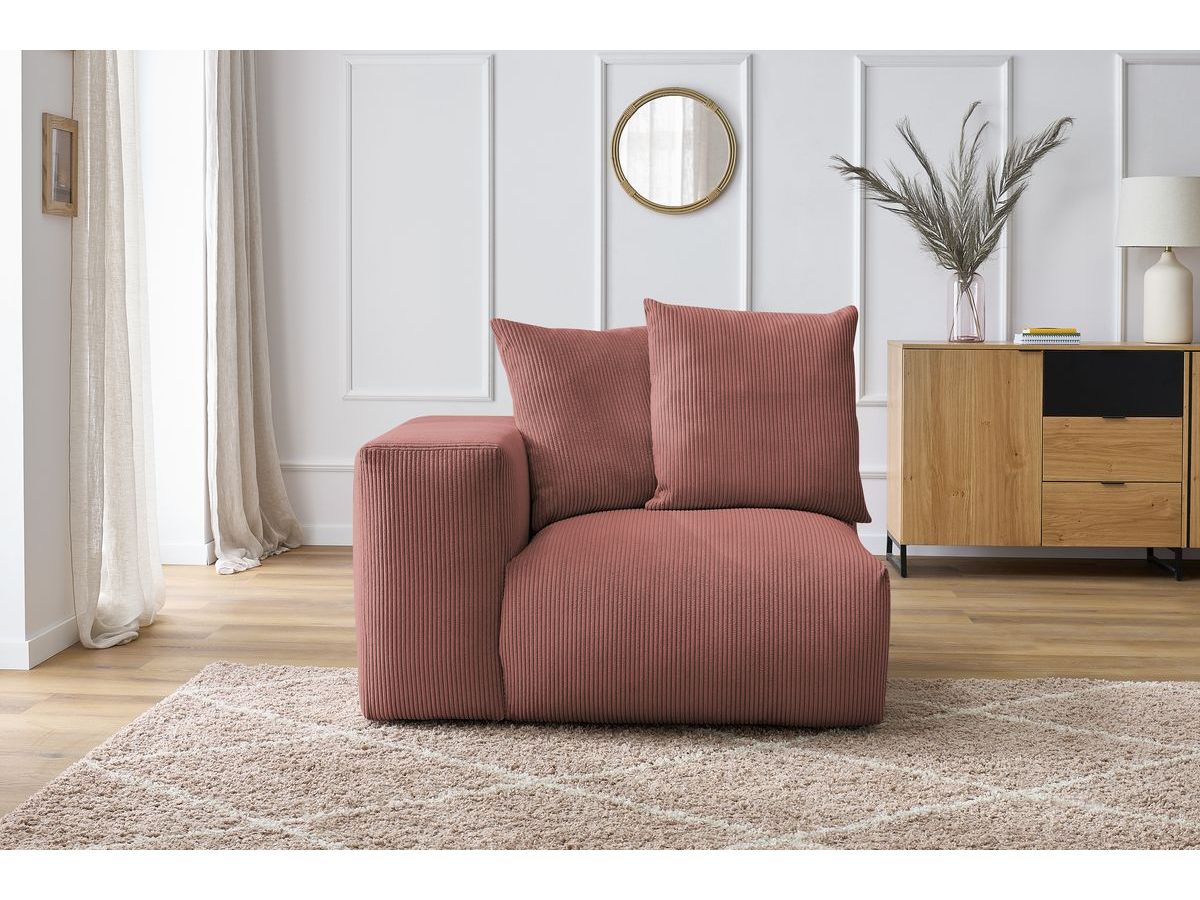 Bobochic Voltaire Sofamodul 1-Sitzer 130 × 100 cm Cordsamt Rosa Ecke links