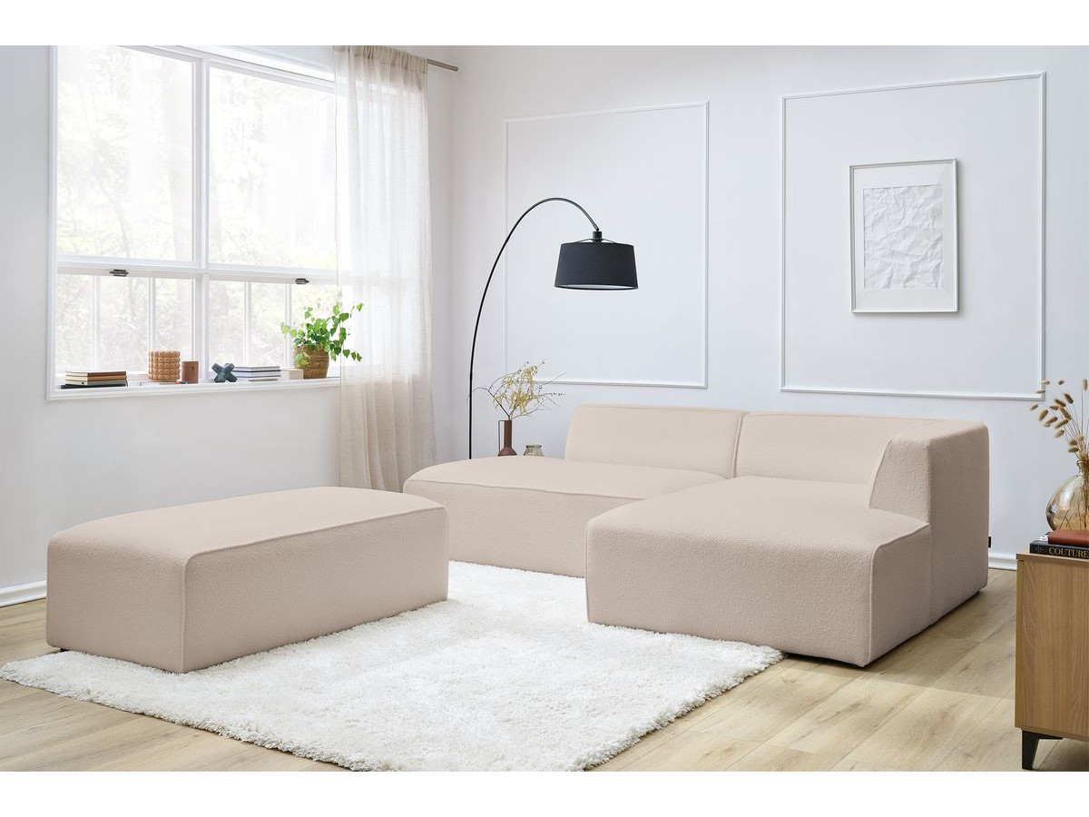 Bobochic Megeve Ecksofa mit Schlaffunktion und Pouf Bouclé-Stoff Beige Ecke rechts