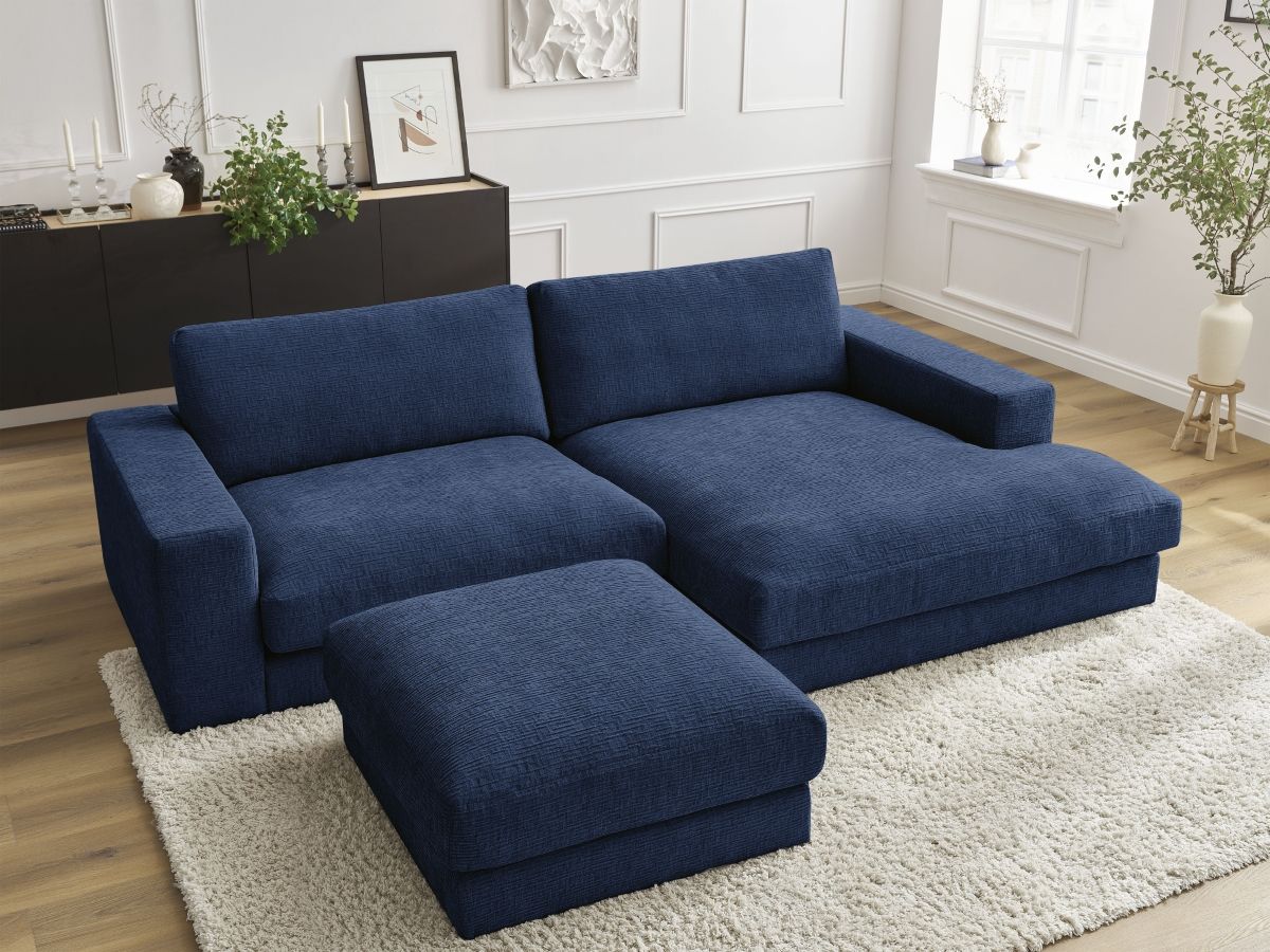 Bobochic Leonard Ecksofa mit Pouf 234 × 159 cm Strukturstoff Dunkelblau Ecke rechts