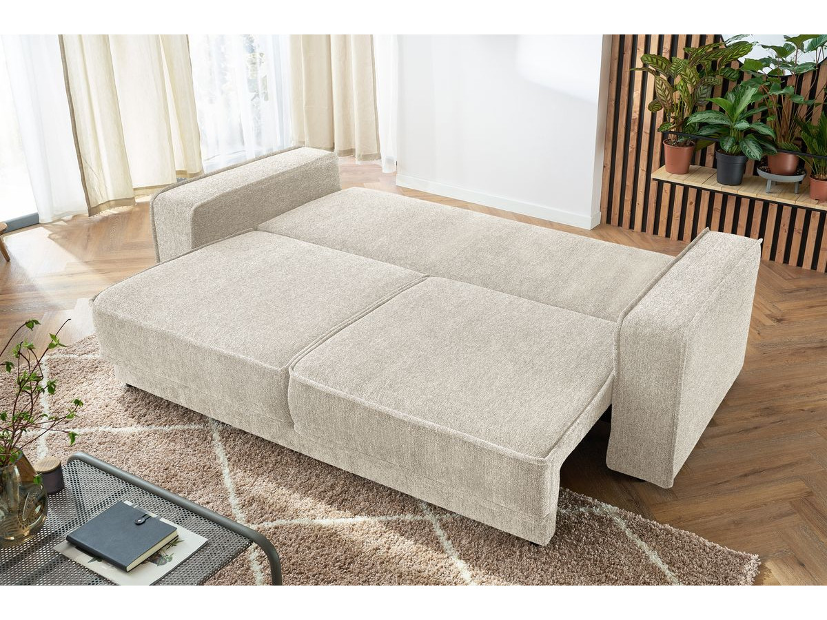 Bobochic Emile Schlafsofa 3-Sitzer mit Bettkasten Melange-Stoff Weiß