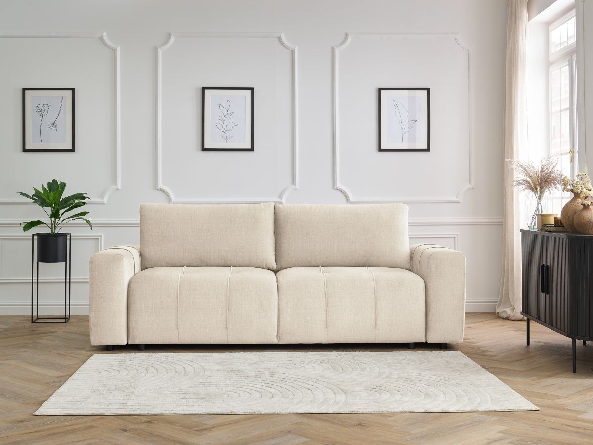 Bobochic Arsene Schlafsofa 3-Sitzer mit Bettkasten Samt Beige