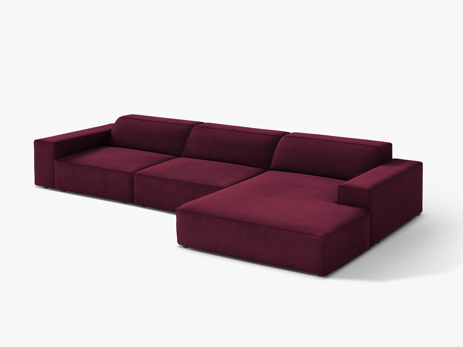 Micadoni Ecksofa Jodie 4-Sitzer Samt Venus Burgunder Rechts