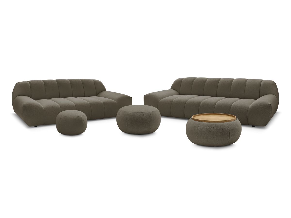 Bobochic Hayden Sofa 7-Sitzer mit Pouf Bouclé-Stoff Braun