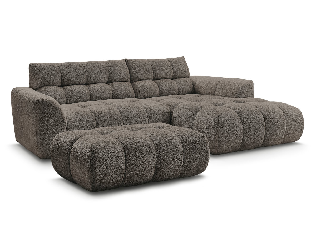 Bobochic Jaya Ecksofa mit Pouf Chenille Taupe Ecke rechts