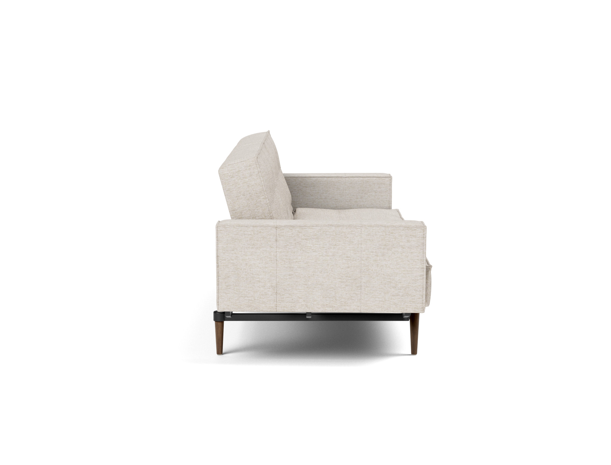 Schlafsofa Splitback mit Armlehnen Chenille Yuveno 470-Natural Beine Styletto Eiche dunkel