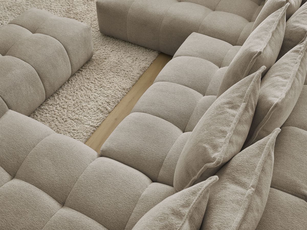 Bobochic Everest Wohnlandschaft mit Pouf, 14 Kissen Melange-Stoff Taupe Ecke rechts