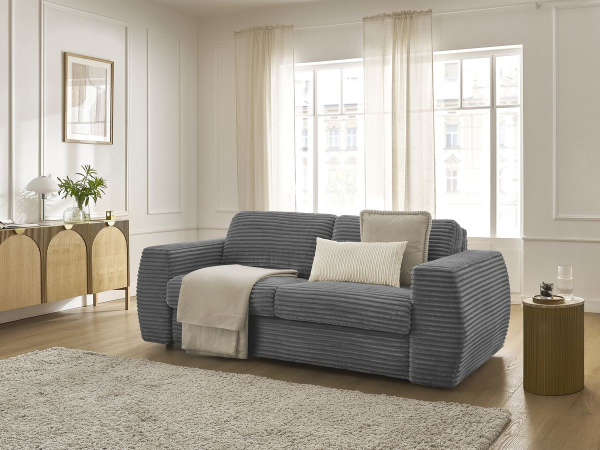 Bobochic Hugo Schlafsofa 3-Sitzer Cordsamt Dunkelgrau, Liegefläche 140 × 190 cm