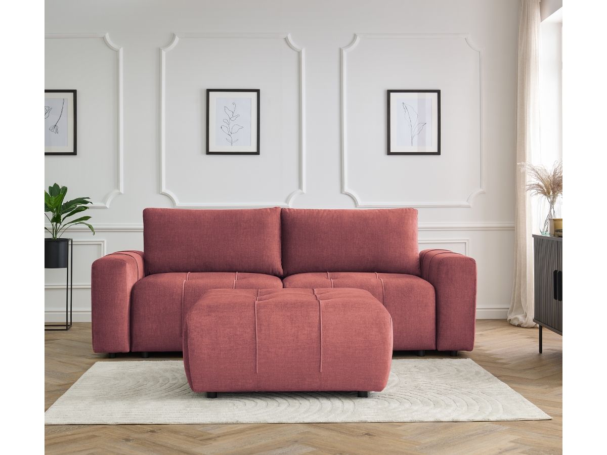 Bobochic Arsene Schlafsofa 4-Sitzer mit Bettkasten und Pouf Samt Orange