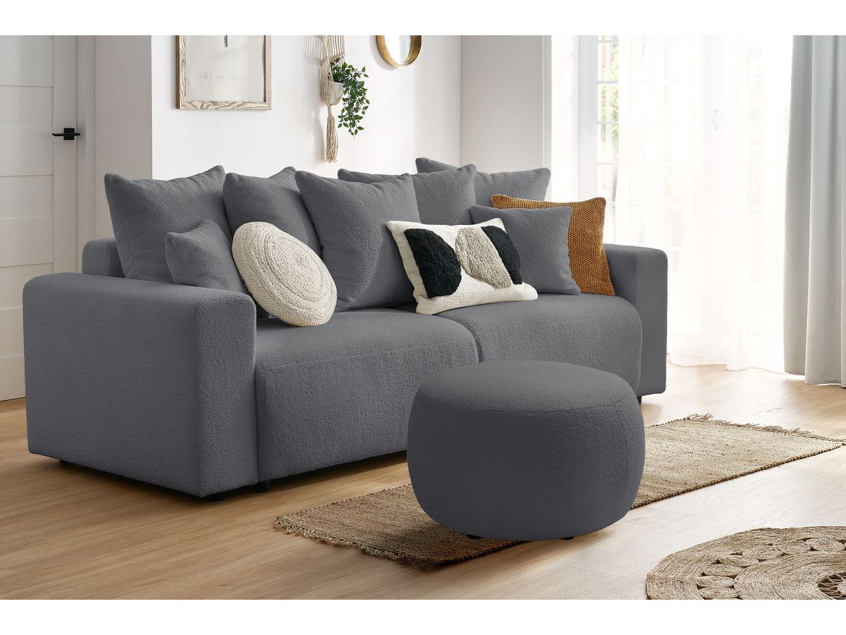 Bobochic Envy Pouf, rund Bouclé-Stoff Dunkelgrau