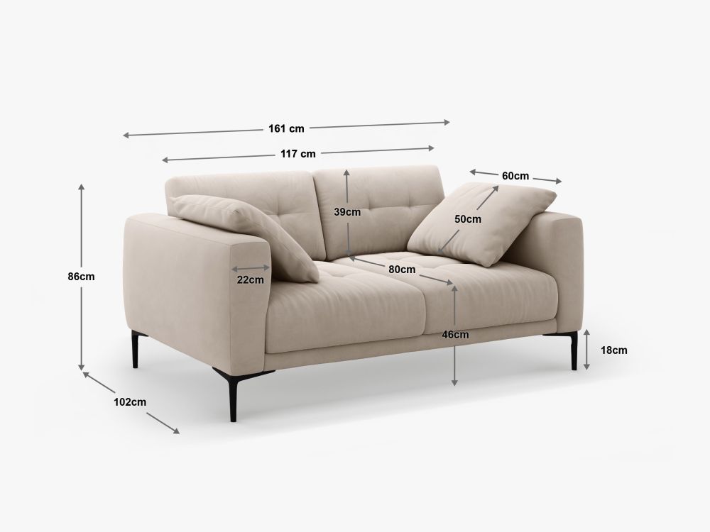 Cosmopolitan Design Sofa Lazio 2-Sitzer Samt Salvador Schwarz