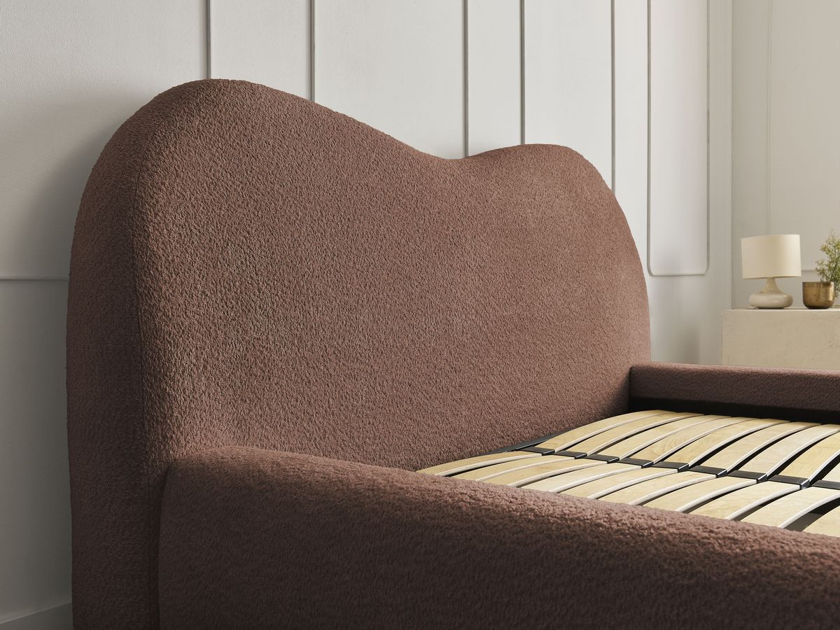 Bobochic Orlane Polsterbett mit Bettkasten Bouclé-Stoff Orange, Liegefläche 180 × 200 cm