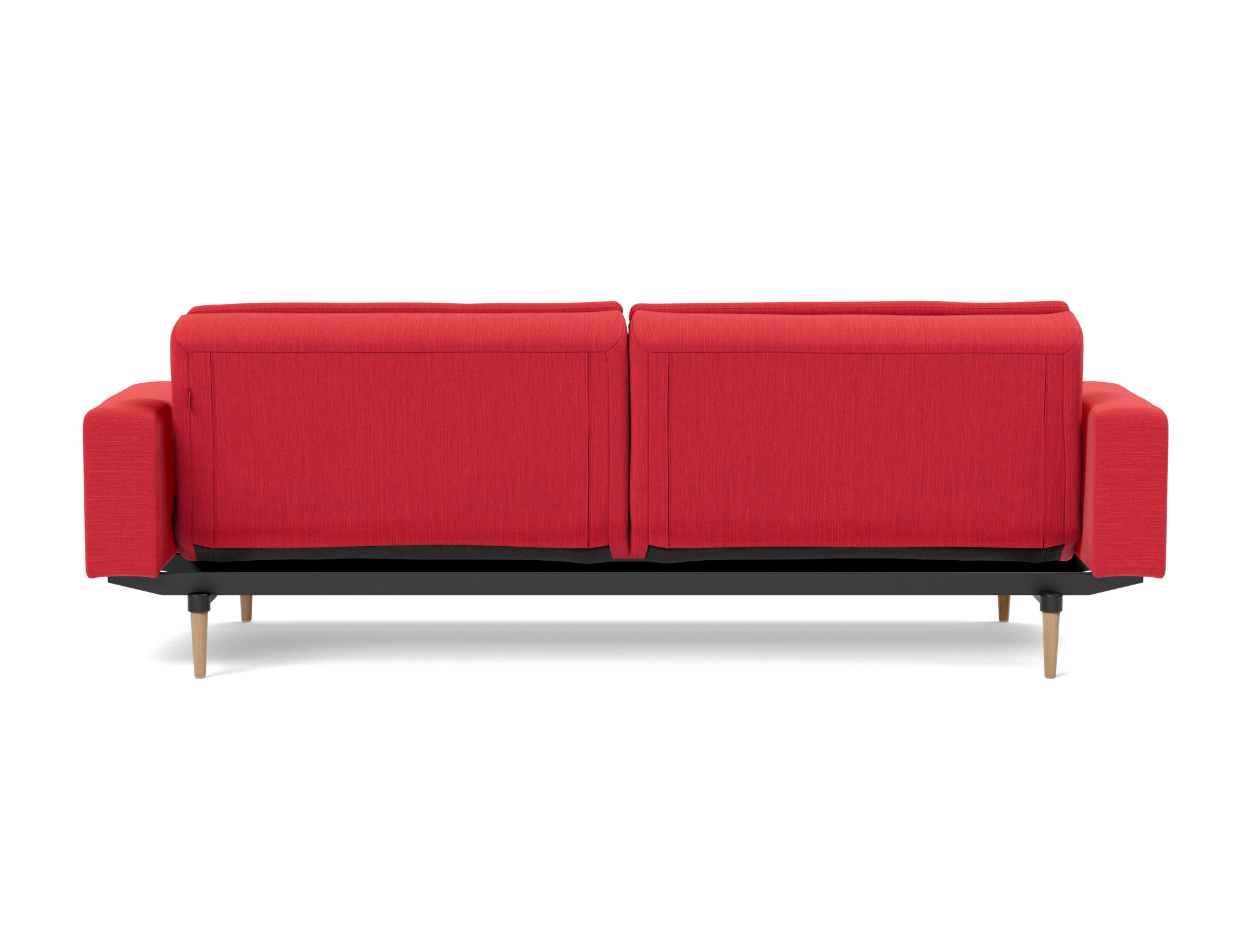 Schlafsofa Dublexo mit Armlehnen Flachgewebe Elegance 511-Red Beine Styletto Eiche hell