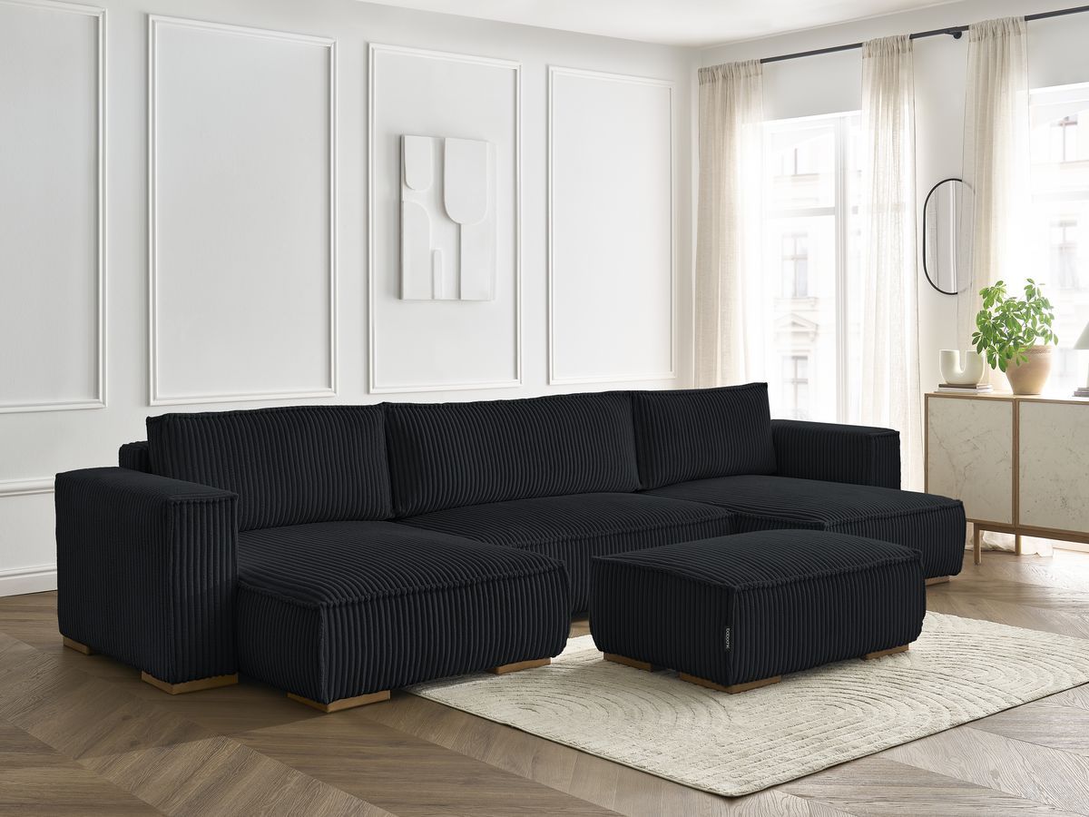 Bobochic Chelsea Wohnlandschaft mit Pouf Breitcord weich Schwarz