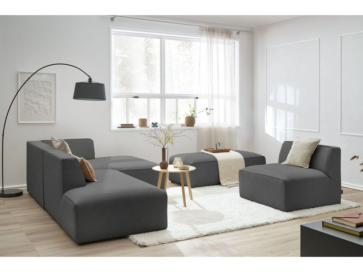 Bobochic Megeve Ecksofa mit Pouf Melange-Stoff Dunkelgrau Ecke rechts