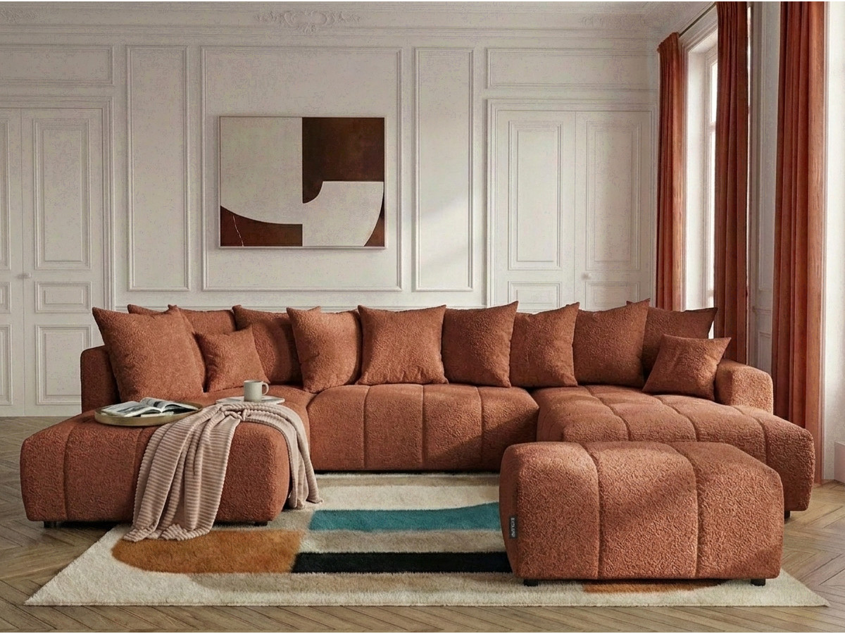 Bobochic Roxelane Wohnlandschaft mit Pouf Bouclé-Stoff Orange Ecke rechts