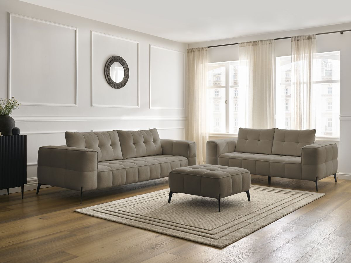 Bobochic Anis Sofa-Set 3- und 2-Sitzer mit Pouf Strukturstoff Taupe