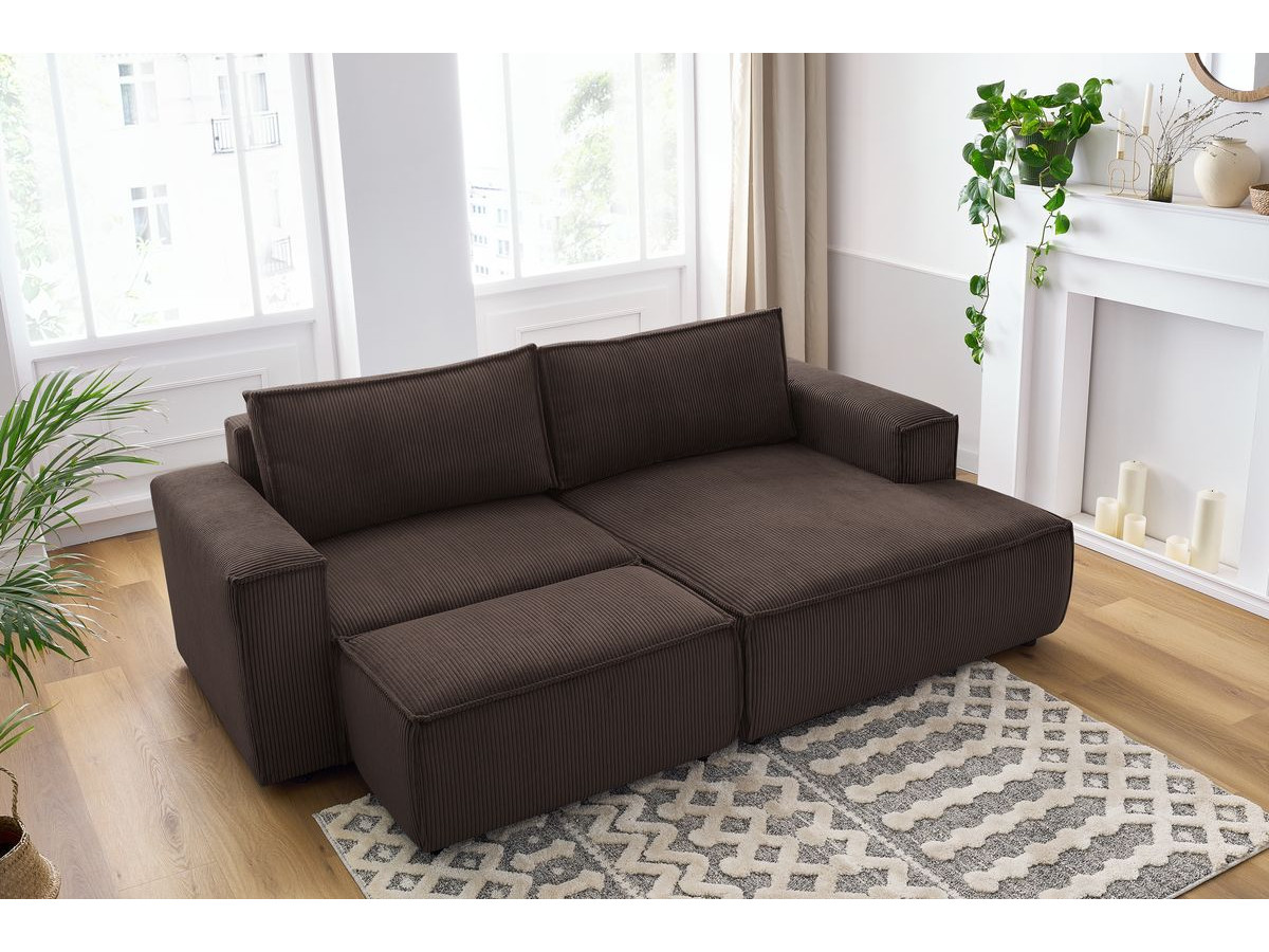 Bobochic Nihad Ecksofa mit Pouf Cordsamt Braun Ecke rechts