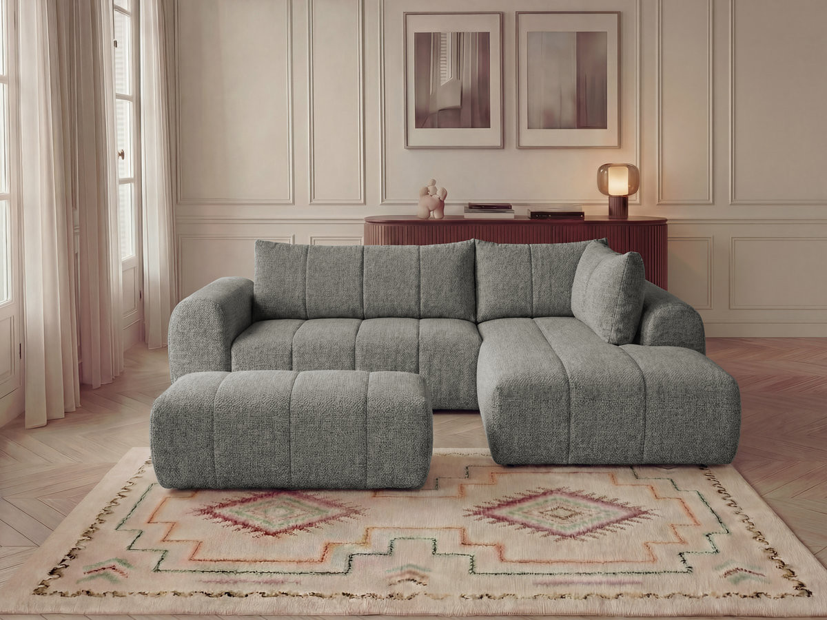 Bobochic Nesty Ecksofa in L-Form, 256 cm, mit Pouf Melange-Stoff Dunkelgrau Ecke rechts