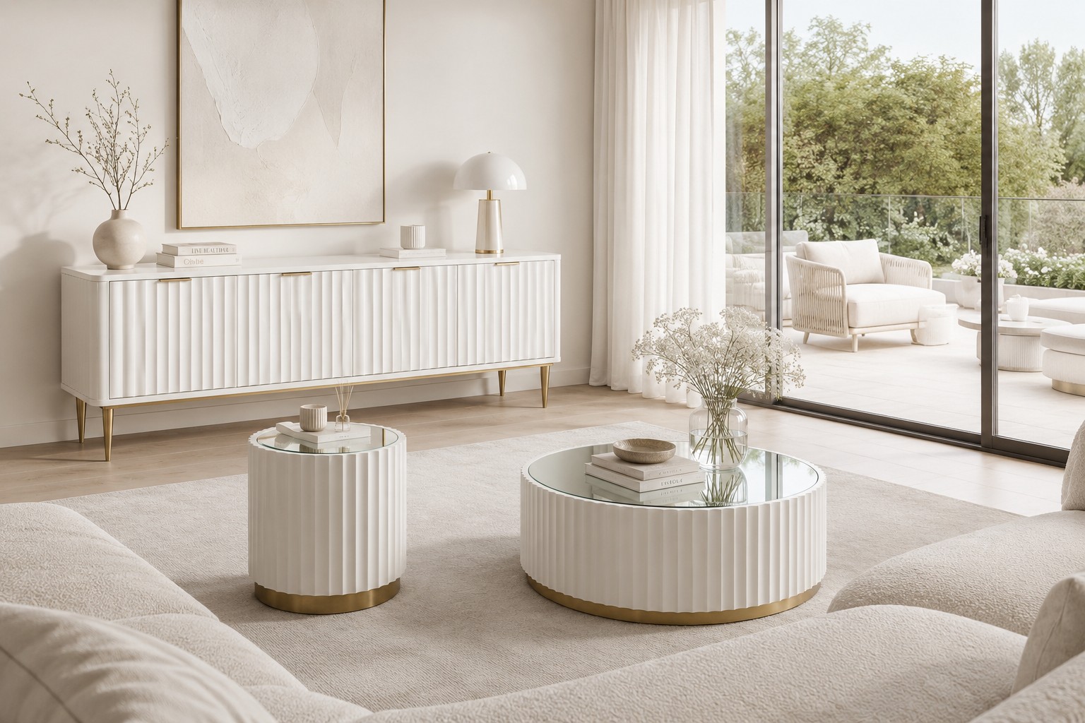 Livin Hill Set Stilig: Couchtisch 90 cm + Beistelltisch Gebrochenes Weiß