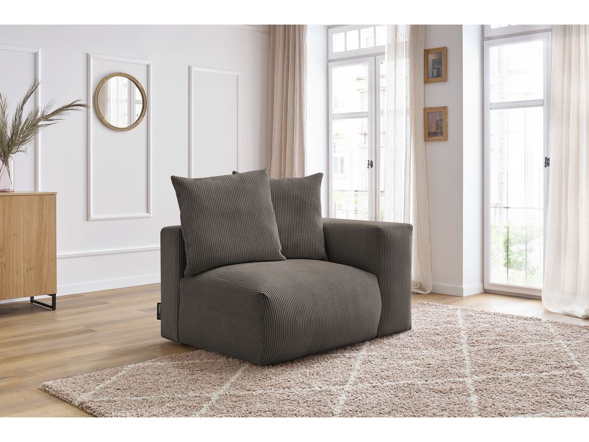 Bobochic Voltaire Sofamodul 1-Sitzer 130 × 100 cm Cordsamt Taupe Ecke rechts
