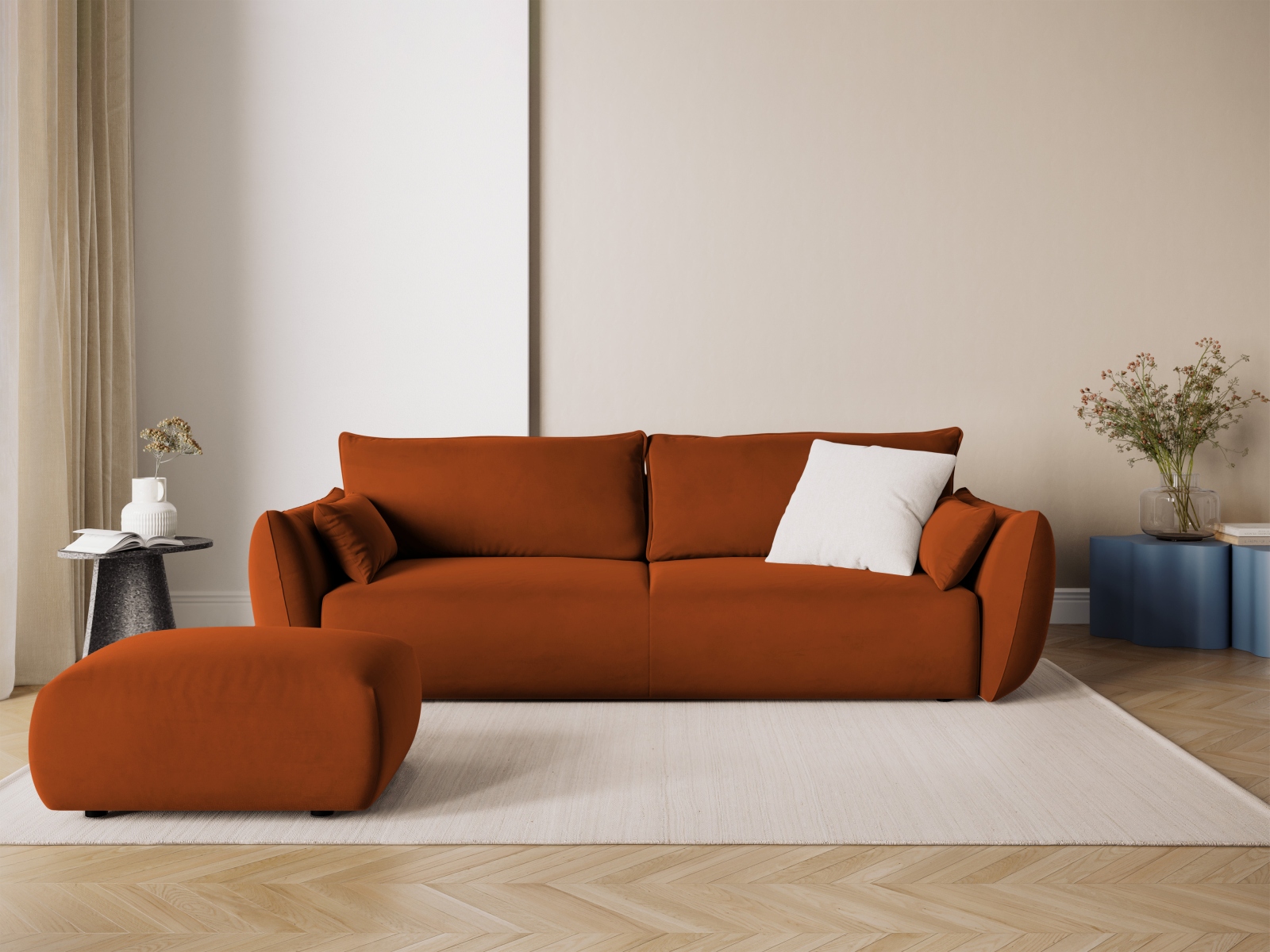 Cosmopolitan Design Schlafsofa Matera 3-Sitzer mit Bettkasten Samt Salvador Terrakotta